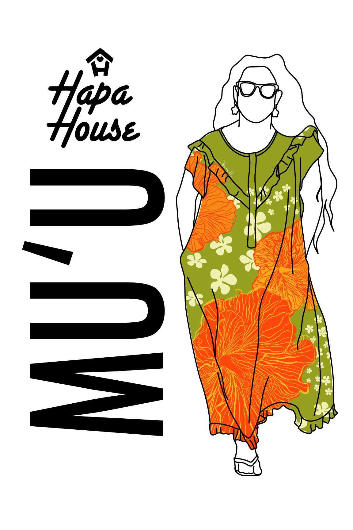 Muʻu in Green and Orange Hibiscus