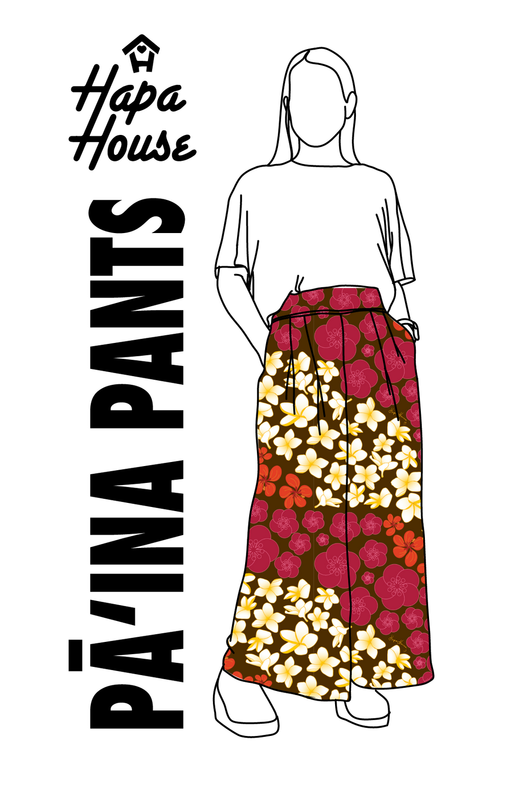 Pāʻina Pants in Pua Waves on Brown
