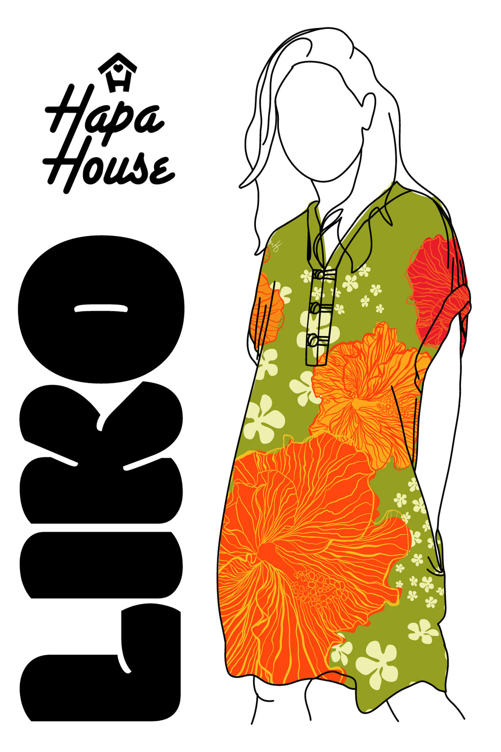 Liko in Green and Orange Retro Hibiscus