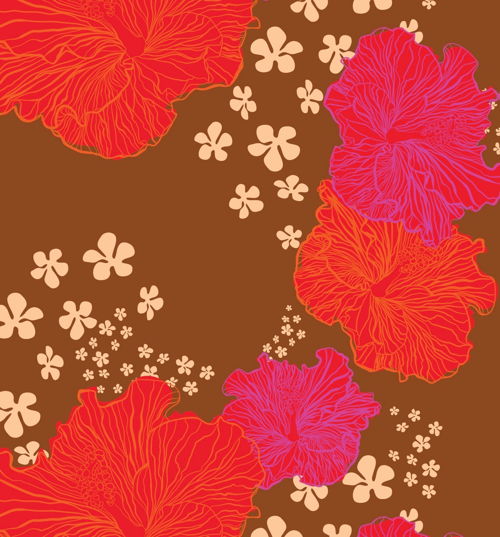 Pareo in Brown and Red Retro Hibiscus