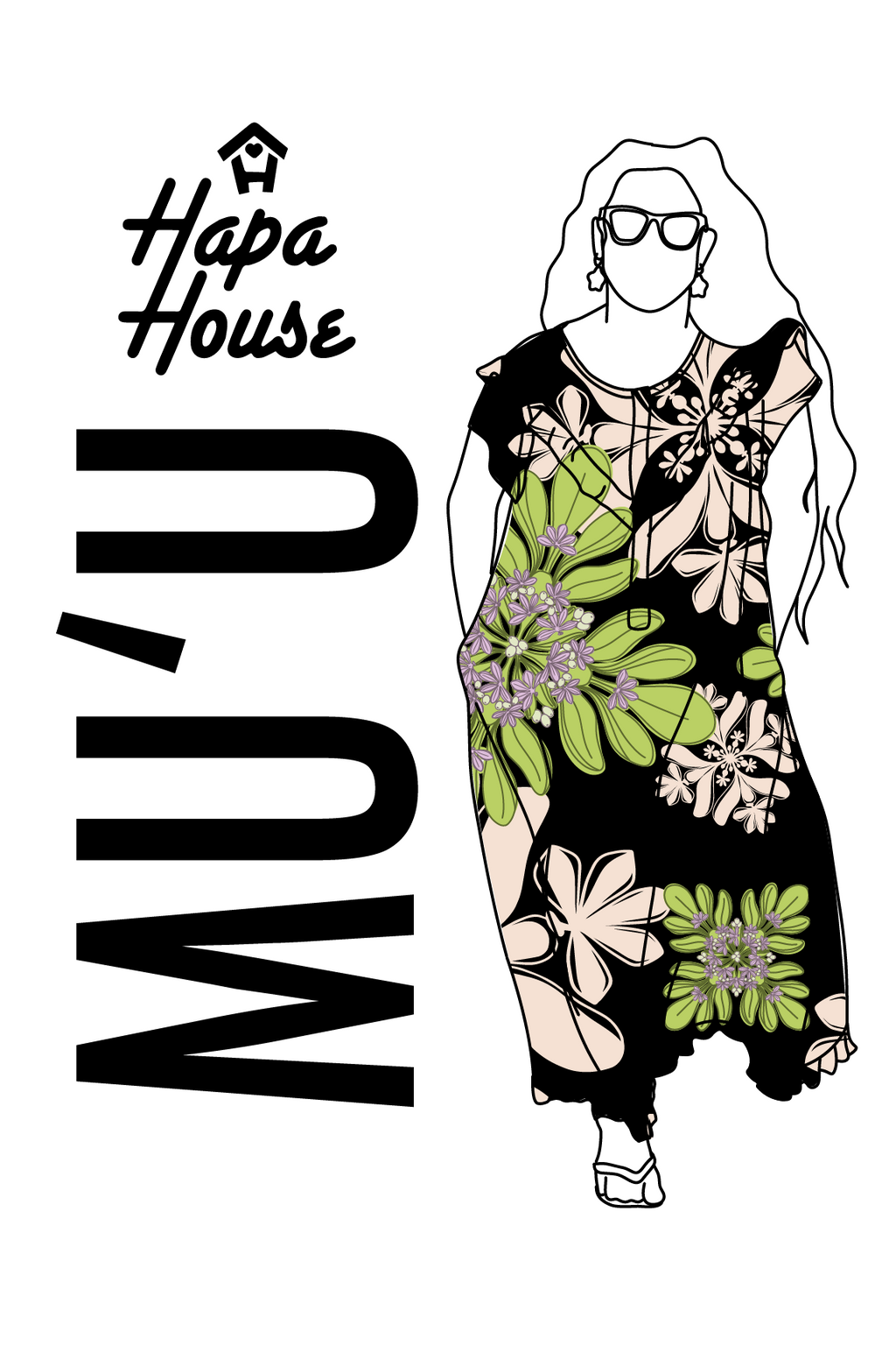 Muʻu in black, white & green naupaka