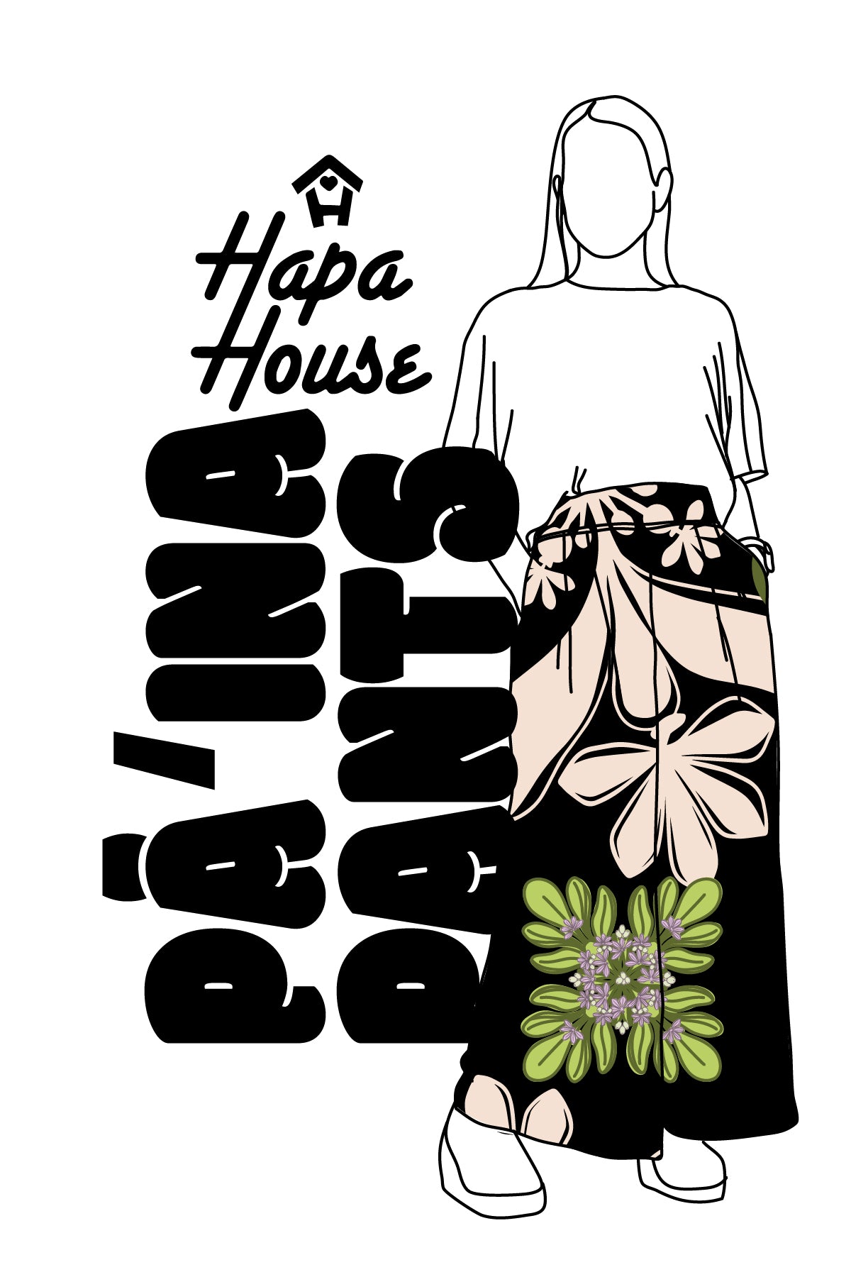 Pāʻina Pants in Black and White Naupaka